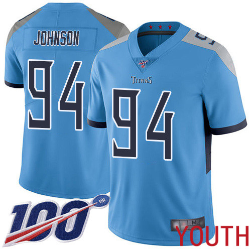 Tennessee Titans Limited Light Blue Youth Austin Johnson Alternate Jersey NFL Football #94 100th Season Vapor Untouchable